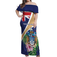 Personalized Tristan da Cunha Off Shoulder Maxi Dress Coat Of Arms - Flag Style