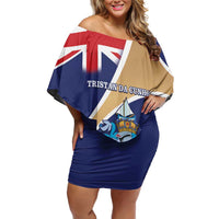 Personalized Tristan da Cunha Off Shoulder Short Dress Coat Of Arms - Flag Style