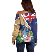 Personalized Tristan da Cunha Off Shoulder Sweater Coat Of Arms - Flag Style