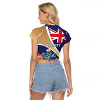 Personalized Tristan da Cunha Raglan Cropped T Shirt Coat Of Arms - Flag Style