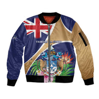 Personalized Tristan da Cunha Sleeve Zip Bomber Jacket Coat Of Arms - Flag Style