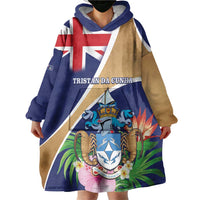 Personalized Tristan da Cunha Wearable Blanket Hoodie Coat Of Arms - Flag Style