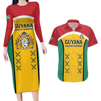 Custom Guyana Cricket Couples Matching Long Sleeve Bodycon Dress and Hawaiian Shirt Come On Amazon Warriors