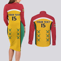 Custom Guyana Cricket Couples Matching Long Sleeve Bodycon Dress and Long Sleeve Button Shirt Come On Amazon Warriors