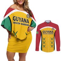 Custom Guyana Cricket Couples Matching Off Shoulder Short Dress and Long Sleeve Button Shirt Come On Amazon Warriors