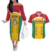 Custom Guyana Cricket Couples Matching Off The Shoulder Long Sleeve Dress and Hawaiian Shirt Come On Amazon Warriors