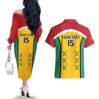 Custom Guyana Cricket Couples Matching Off The Shoulder Long Sleeve Dress and Hawaiian Shirt Come On Amazon Warriors