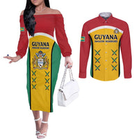 Custom Guyana Cricket Couples Matching Off The Shoulder Long Sleeve Dress and Long Sleeve Button Shirt Come On Amazon Warriors