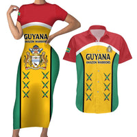 Custom Guyana Cricket Couples Matching Short Sleeve Bodycon Dress and Hawaiian Shirt Come On Amazon Warriors