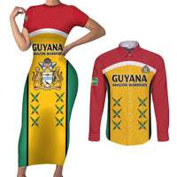 Custom Guyana Cricket Couples Matching Short Sleeve Bodycon Dress and Long Sleeve Button Shirt Come On Amazon Warriors
