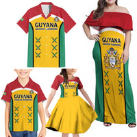 Custom Guyana Cricket Family Matching Off Shoulder Maxi Dress and Hawaiian Shirt Come On Amazon Warriors