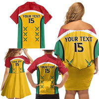 Custom Guyana Cricket Family Matching Off Shoulder Short Dress and Hawaiian Shirt Come On Amazon Warriors