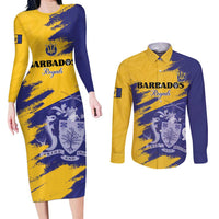 Custom Barbados Royals Cricket Couples Matching Long Sleeve Bodycon Dress and Long Sleeve Button Shirt Coat Of Arms Flag Style