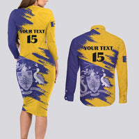 Custom Barbados Royals Cricket Couples Matching Long Sleeve Bodycon Dress and Long Sleeve Button Shirt Coat Of Arms Flag Style