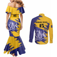 Custom Barbados Royals Cricket Couples Matching Mermaid Dress and Long Sleeve Button Shirt Coat Of Arms Flag Style