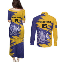 Custom Barbados Royals Cricket Couples Matching Puletasi and Long Sleeve Button Shirt Coat Of Arms Flag Style