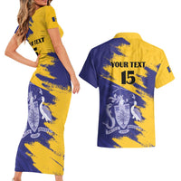 Custom Barbados Royals Cricket Couples Matching Short Sleeve Bodycon Dress and Hawaiian Shirt Coat Of Arms Flag Style