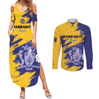 Custom Barbados Royals Cricket Couples Matching Summer Maxi Dress and Long Sleeve Button Shirt Coat Of Arms Flag Style