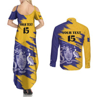 Custom Barbados Royals Cricket Couples Matching Summer Maxi Dress and Long Sleeve Button Shirt Coat Of Arms Flag Style