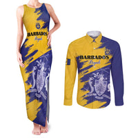 Custom Barbados Royals Cricket Couples Matching Tank Maxi Dress and Long Sleeve Button Shirt Coat Of Arms Flag Style
