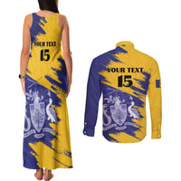 Custom Barbados Royals Cricket Couples Matching Tank Maxi Dress and Long Sleeve Button Shirt Coat Of Arms Flag Style