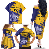 Custom Barbados Royals Cricket Family Matching Off The Shoulder Long Sleeve Dress and Hawaiian Shirt Coat Of Arms Flag Style