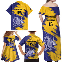 Custom Barbados Royals Cricket Family Matching Off Shoulder Maxi Dress and Hawaiian Shirt Coat Of Arms Flag Style