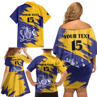 Custom Barbados Royals Cricket Family Matching Off Shoulder Short Dress and Hawaiian Shirt Coat Of Arms Flag Style