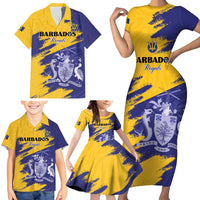 Custom Barbados Royals Cricket Family Matching Short Sleeve Bodycon Dress and Hawaiian Shirt Coat Of Arms Flag Style