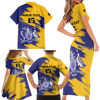 Custom Barbados Royals Cricket Family Matching Short Sleeve Bodycon Dress and Hawaiian Shirt Coat Of Arms Flag Style