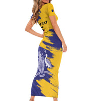 Custom Barbados Royals Cricket Family Matching Short Sleeve Bodycon Dress and Hawaiian Shirt Coat Of Arms Flag Style