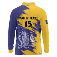 Custom Barbados Royals Cricket Long Sleeve Polo Shirt Coat Of Arms Flag Style