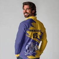 Custom Barbados Royals Cricket Long Sleeve Polo Shirt Coat Of Arms Flag Style