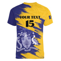 Custom Barbados Royals Cricket Women V-Neck T-Shirt Coat Of Arms Flag Style