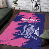 Custom Barbados Royals Cricket Area Rug Coat Of Arms Pink - Blue Color