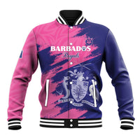 Custom Barbados Royals Cricket Baseball Jacket Coat Of Arms Pink - Blue Color
