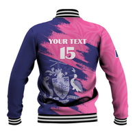 Custom Barbados Royals Cricket Baseball Jacket Coat Of Arms Pink - Blue Color
