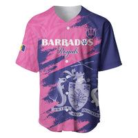 Custom Barbados Royals Cricket Baseball Jersey Coat Of Arms Pink - Blue Color