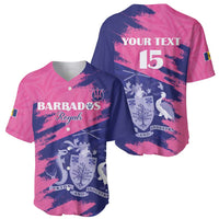 Custom Barbados Royals Cricket Baseball Jersey Coat Of Arms Pink - Blue Color