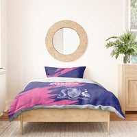 Custom Barbados Royals Cricket Bedding Set Coat Of Arms Pink - Blue Color