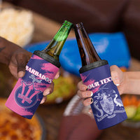Custom Barbados Royals Cricket 4 in 1 Can Cooler Tumbler Coat Of Arms Pink - Blue Color