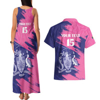 Custom Barbados Royals Cricket Couples Matching Tank Maxi Dress and Hawaiian Shirt Coat Of Arms Pink - Blue Color