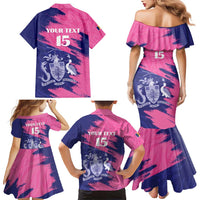 Custom Barbados Royals Cricket Family Matching Mermaid Dress and Hawaiian Shirt Coat Of Arms Pink - Blue Color