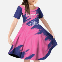 Custom Barbados Royals Cricket Family Matching Off Shoulder Maxi Dress and Hawaiian Shirt Coat Of Arms Pink - Blue Color