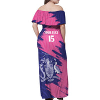 Custom Barbados Royals Cricket Family Matching Off Shoulder Maxi Dress and Hawaiian Shirt Coat Of Arms Pink - Blue Color
