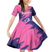 Custom Barbados Royals Cricket Family Matching Off Shoulder Short Dress and Hawaiian Shirt Coat Of Arms Pink - Blue Color