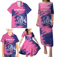 Custom Barbados Royals Cricket Family Matching Puletasi and Hawaiian Shirt Coat Of Arms Pink - Blue Color