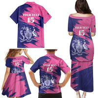 Custom Barbados Royals Cricket Family Matching Puletasi and Hawaiian Shirt Coat Of Arms Pink - Blue Color