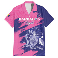 Custom Barbados Royals Cricket Family Matching Short Sleeve Bodycon Dress and Hawaiian Shirt Coat Of Arms Pink - Blue Color