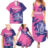 Custom Barbados Royals Cricket Family Matching Summer Maxi Dress and Hawaiian Shirt Coat Of Arms Pink - Blue Color